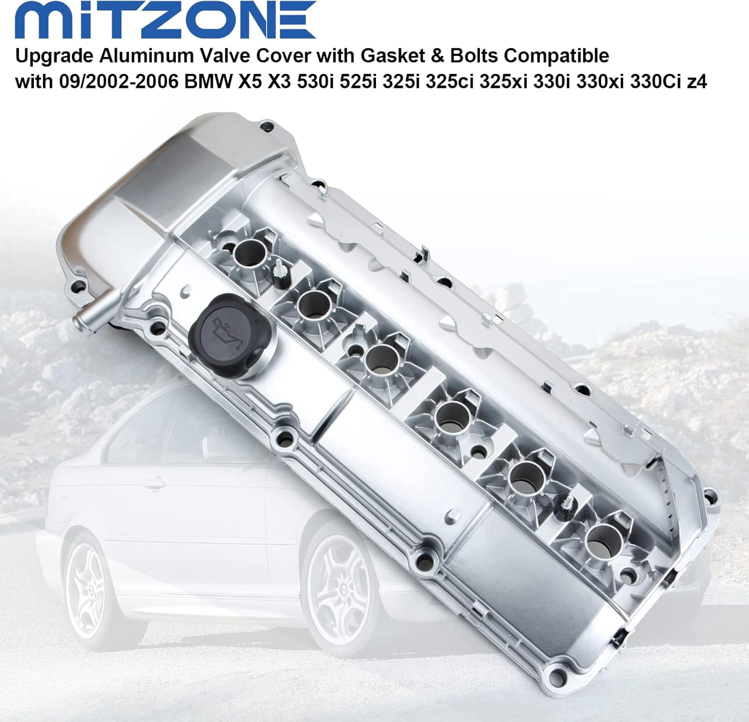 MITZONE Upgrade Aluminum Valve Cover kit Compatible with 2002-2006 BMW X5 X3 530i 525i 325i 325ci 325xi 330i 330xi 330Ci z4 Replace 11127512839