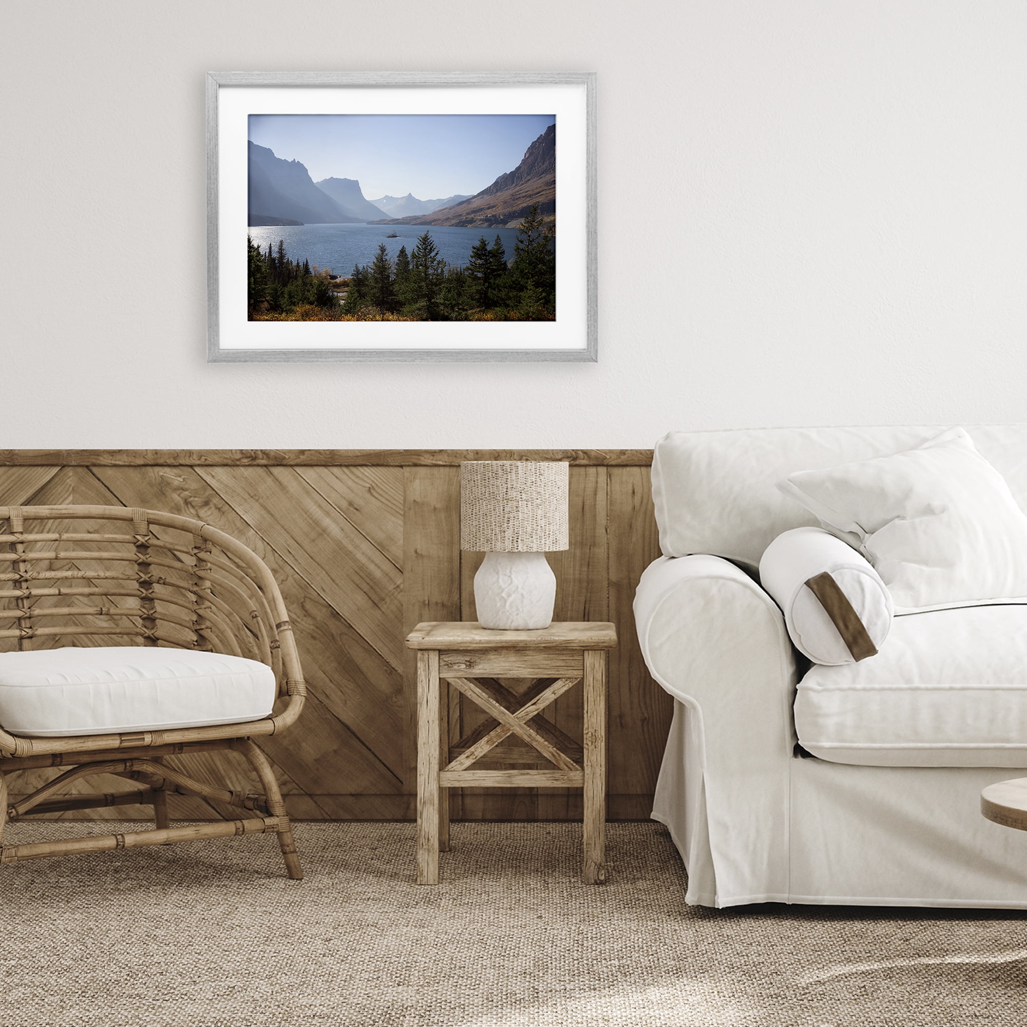 Stupell Industries Cliffs Overlooking Lake Gray Framed Print Under Glass, design by Carol Robinson