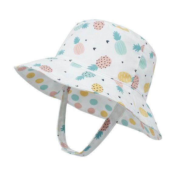 Zanarzt Baby Hats Kid's Cartoon Sun Hat Wide Brim UPF 50+ Protection Hat for Toddler Boys Girls Adjustable Bucket Hat White,0-6 Months