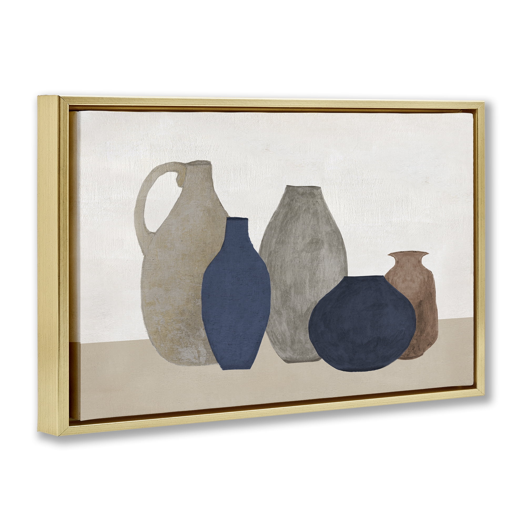 Stupell Industries Natural Hued Vases Abstract Painting Gold Floater Framed Canvas Art Print Wall Art, 25 x 17