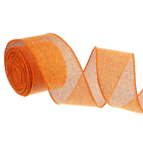 2" x 6 Yards Burlap Wired Ribbon, Natural Fabric Edge Rustic Ribbons, Orange
