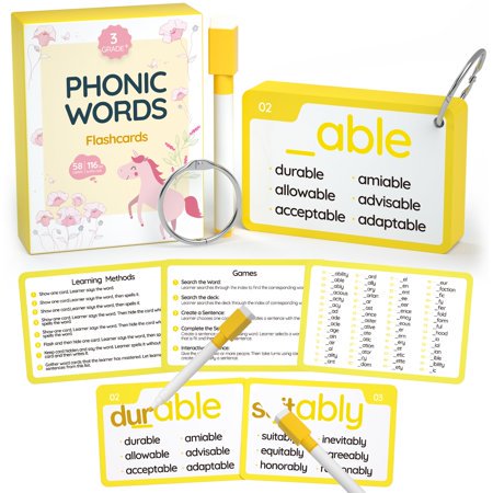 Wjpc 116 Set Phonics Suffix Words Flash Cards Sigh Words Flash Cards Phonics Flash Cards For 7 8 9 10 11 12 Years 2Nd 3Rd 4Th 5Th Grade Boys&Girls&Kids Learning Writing Reading