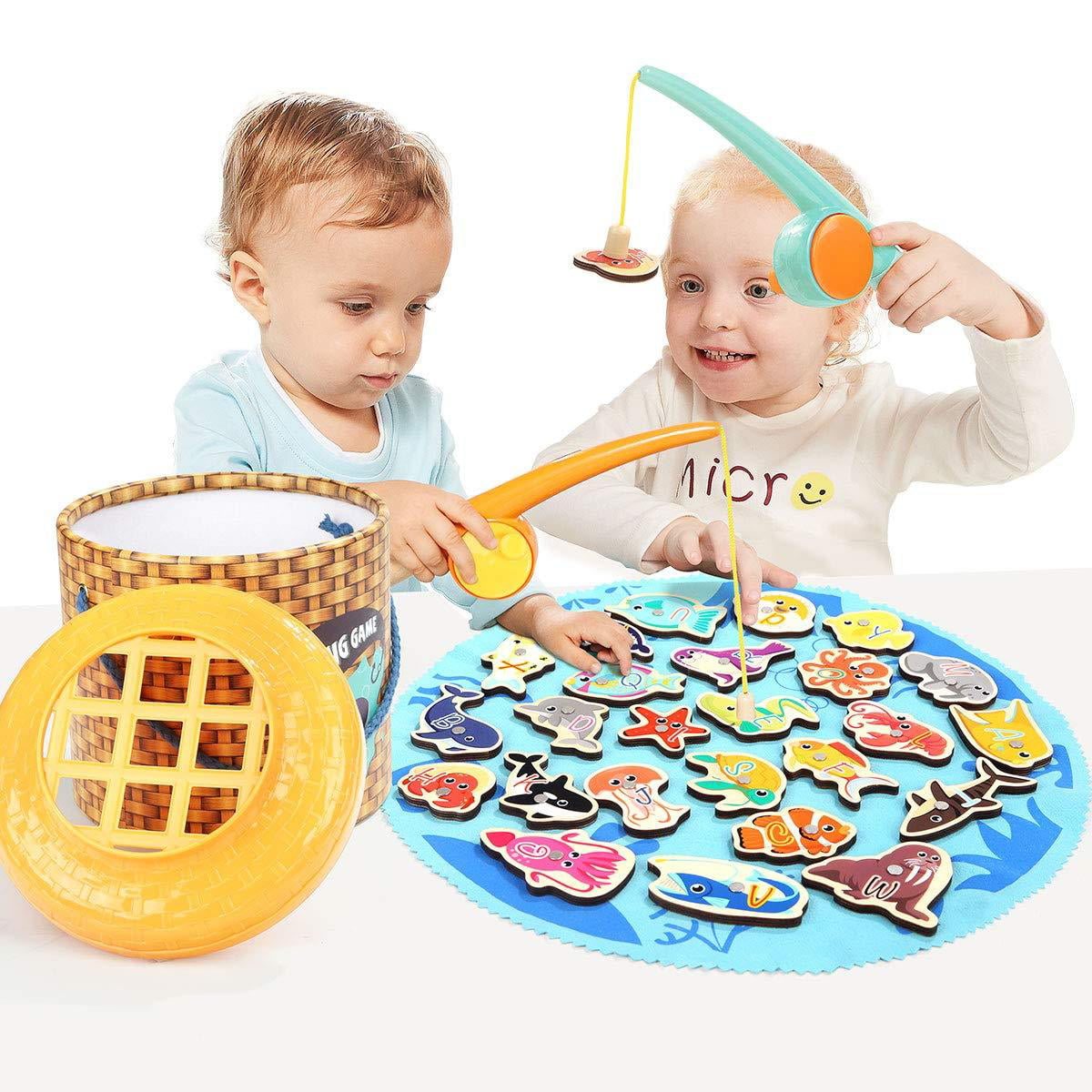 Wooden Magnetic Fish Toys Kids Educational Fishing Magnet Puzzle Game Gifts UK 