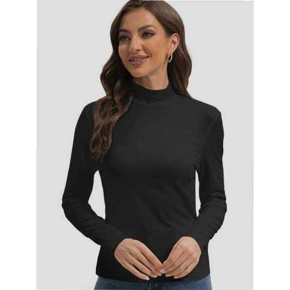 T-Shirt Women Long Sleeve Mock Neck Slim Fit Tops Base Layer Soft Lightweight Stretch Undershirts