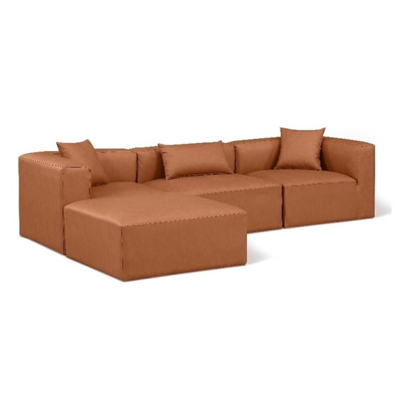 Meridian Furniture Cube Cognac Vegan Leather 4-Pc. L-Shaped Modular Sectional