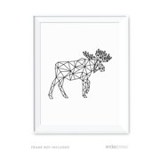Elk Moose Geometric Animal Origami Wall Art Black White Minimalist Print