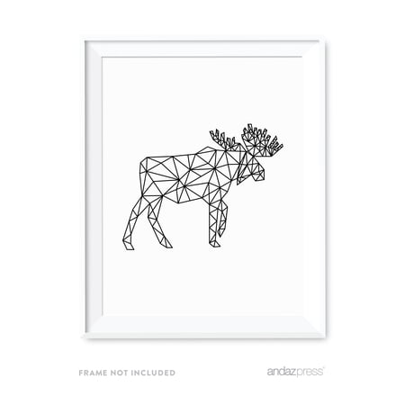 Elk Moose Geometric Animal Origami Wall Art Black White Minimalist Print