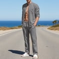 thumbnail image 6 of VBTAPA Mens Linen Sets 2 Piece Long Sleeve Button Down Shirt and Drawstring Long Pants Set Summer Beach Outfits with Pockets Daily Sale Gray L, 6 of 6