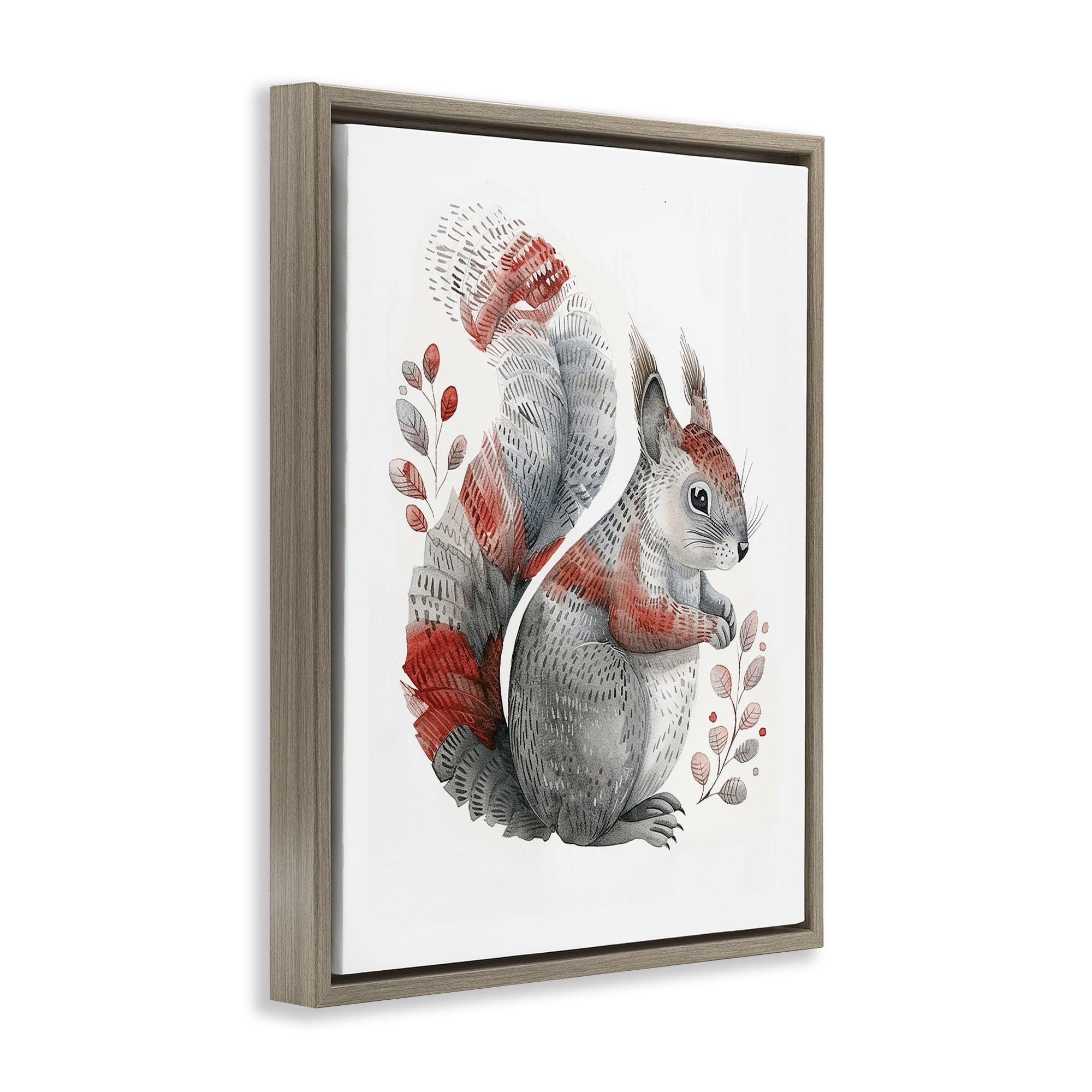 Stupell Industries Scandinavian Style Squirrel Animals Painting Brown Floater Framed Canvas Art Print Wall Art, 25 x 31