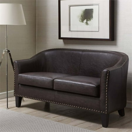 Kingfisher Lane Faux Leather Loveseat in Chocolate