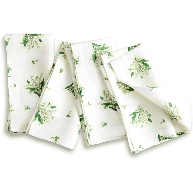 Solino Home Serviettes en Tissu Floral Lily Lot de 4-100 % Lin Pur Serviettes de Table 20 x 20 Pouces pour l'Été - Lavable en Machine - Lily of The Valley/imprimé Blanc Cassé