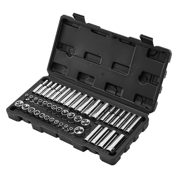 KFFKFF 46-Piece Socket Set, 1/4 Inch Drive, SAE and Metric Sizes, Includes Deep and Standard Sockets, Mechanic Tool Kit with Storage Case, Chrome-Plated CR-V Steel, Ideal for Automotive Maintenance