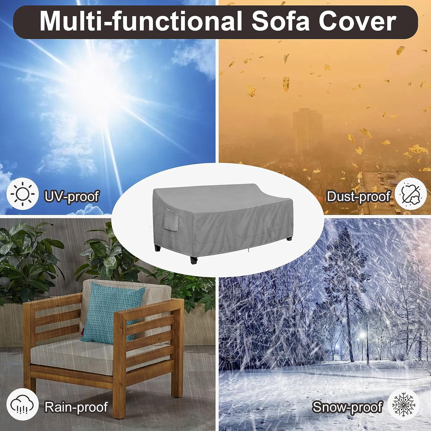 Outdoor Couch Cover Waterproof Patio Sofa Furniture Covers, 2-Seater Outdoor Loveseat Cover with Air Vent and Handles, 60W x 35D x 35H Inches, Black