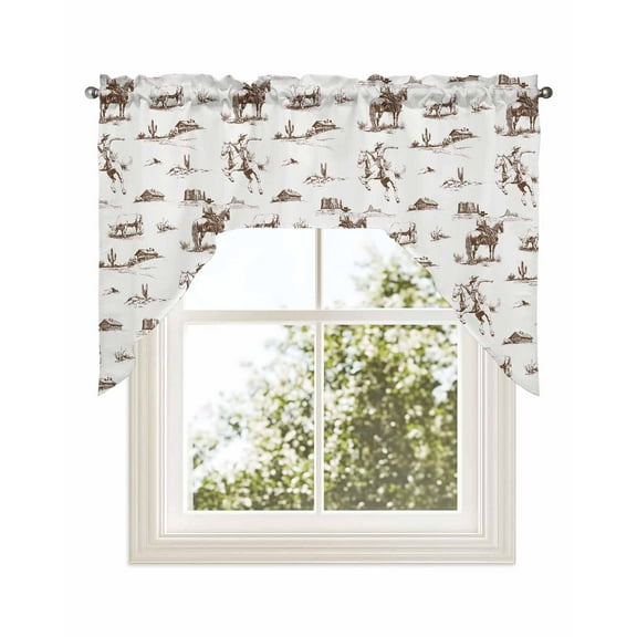 Brown Western Cowboy Kitchen Curtains Swag Valance for Windows/Bathroom/Cafe, Farmhouse Vintage Ethnic Art Rod Pocket Drape Panel Swag Curtains Valance for Bedroom/Living Room 56"x36"