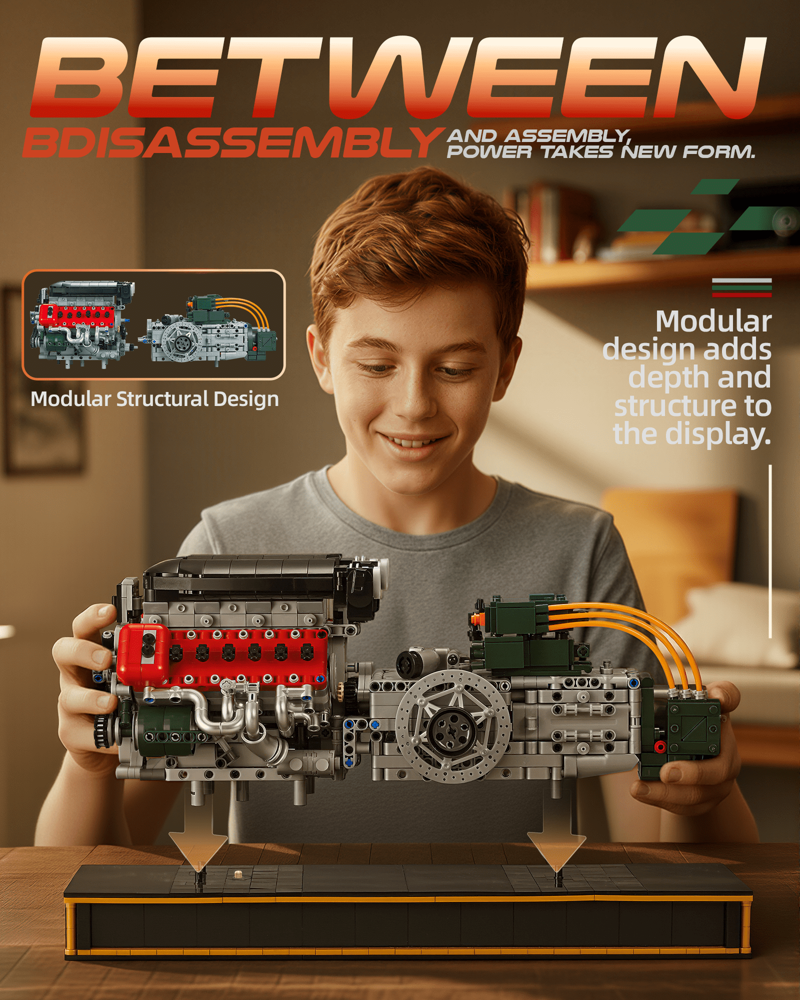 Joycrown V12 Engine Kits That Runs, Build Your Own V12 Engine Building Set with Motor and Battery, STEM Physical Science Educational Toy for Adults Kids Age 14+ (2322PCS)