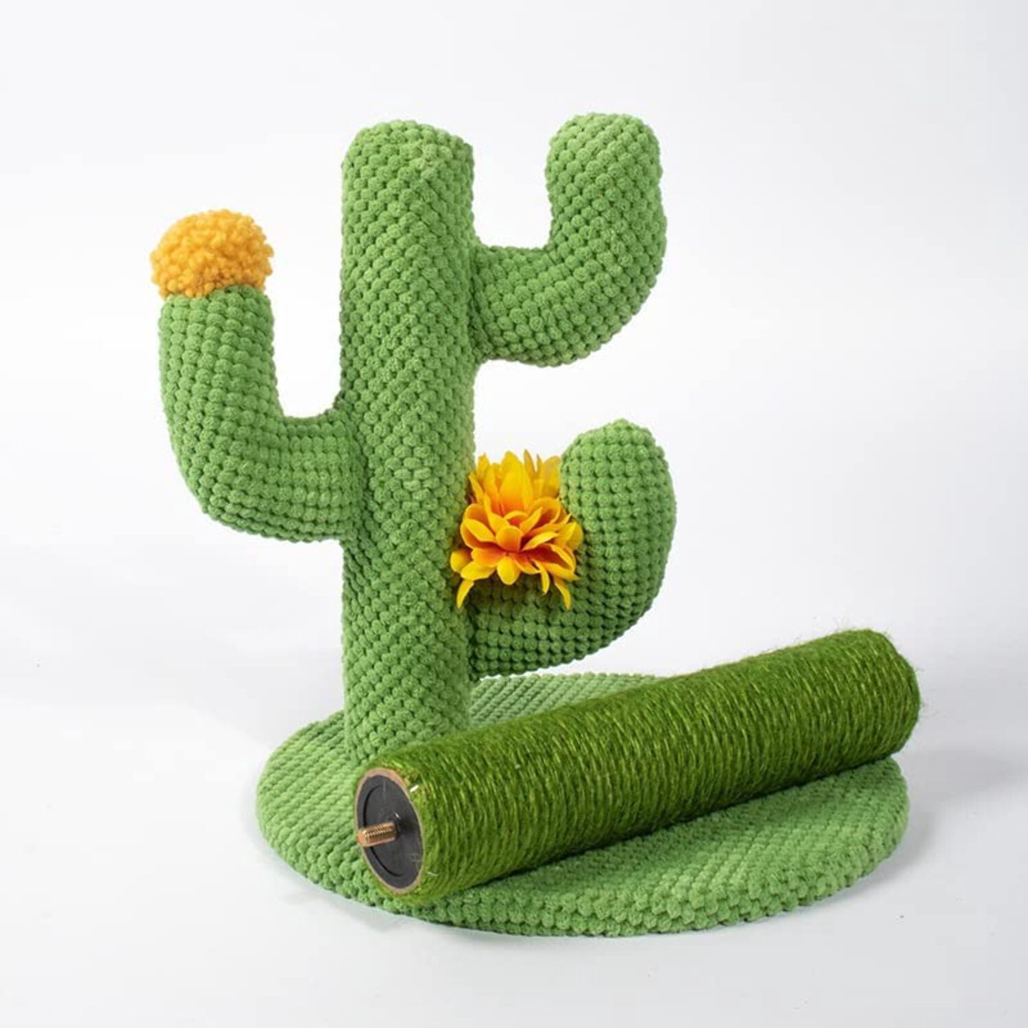 Lovely Caves Cactus Cat Scratching Post with Plush Fabric, Green