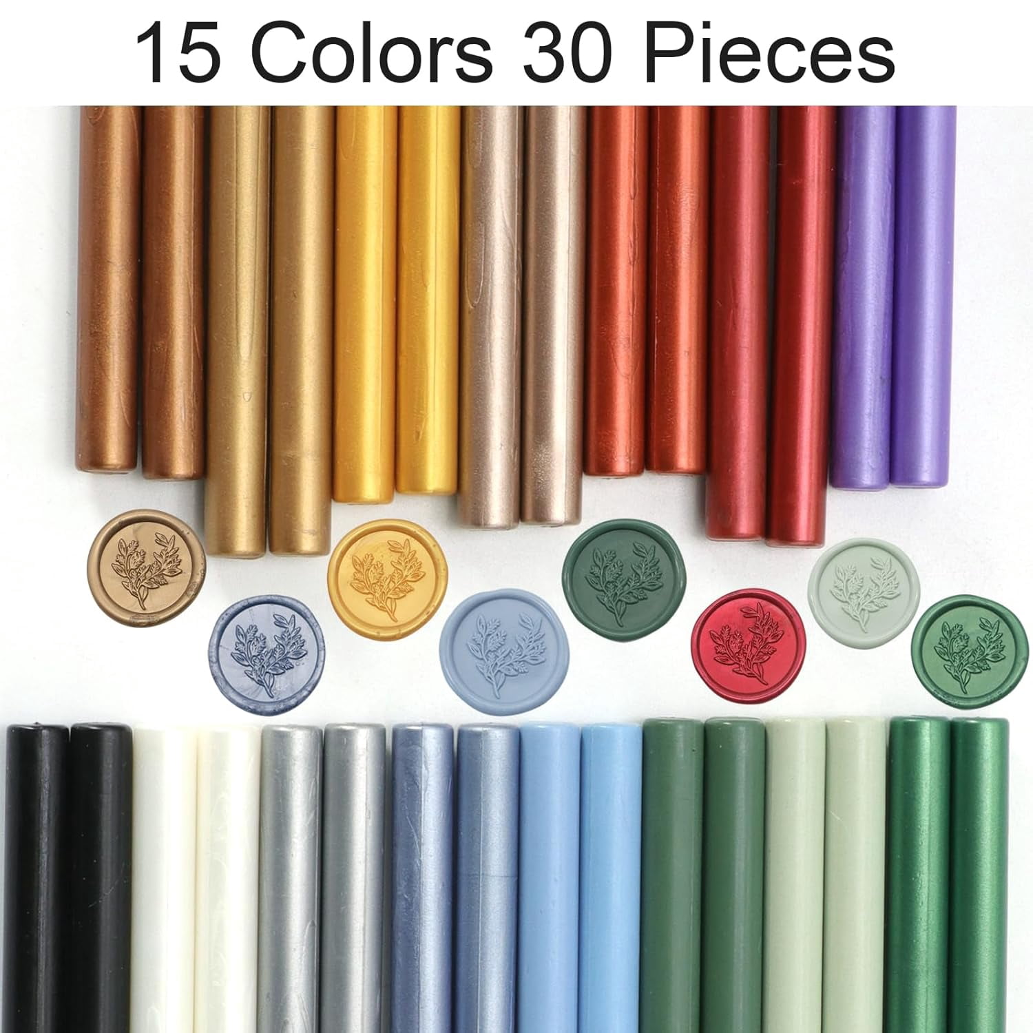 30 Pcs Wax Seal Sticks Mixed Colors, General Glue Gun Sealing Wax Sticks for Wax Seal Stamp, Mini Wax Seal Glue Gun Sticks Gold Green Red Black Assorted Colors for Envelope Seal Craft (15 Colors)
