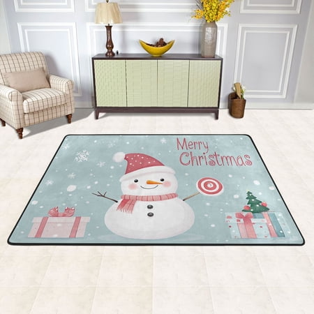 Merry Christmas Snowman Gifts Area Rug Washable 72 x 48 Floor Carpet Mat Non Slip for Bedroom Living Room Kids Room Home Decor