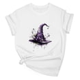 thumbnail image 2 of Mifsaly Womens Halloween Graphic T-Shirts Floral Witch Hat Print Crew Neck Short Sleeve Cotton Tops Casual Fall Festival Holiday Party Costume Tee White,L, 2 of 3