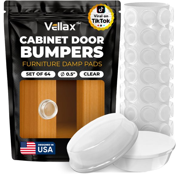 Topes para puertas de gabinete Vellax, 64 piezas, transparentes, de goma, 1,3 cm