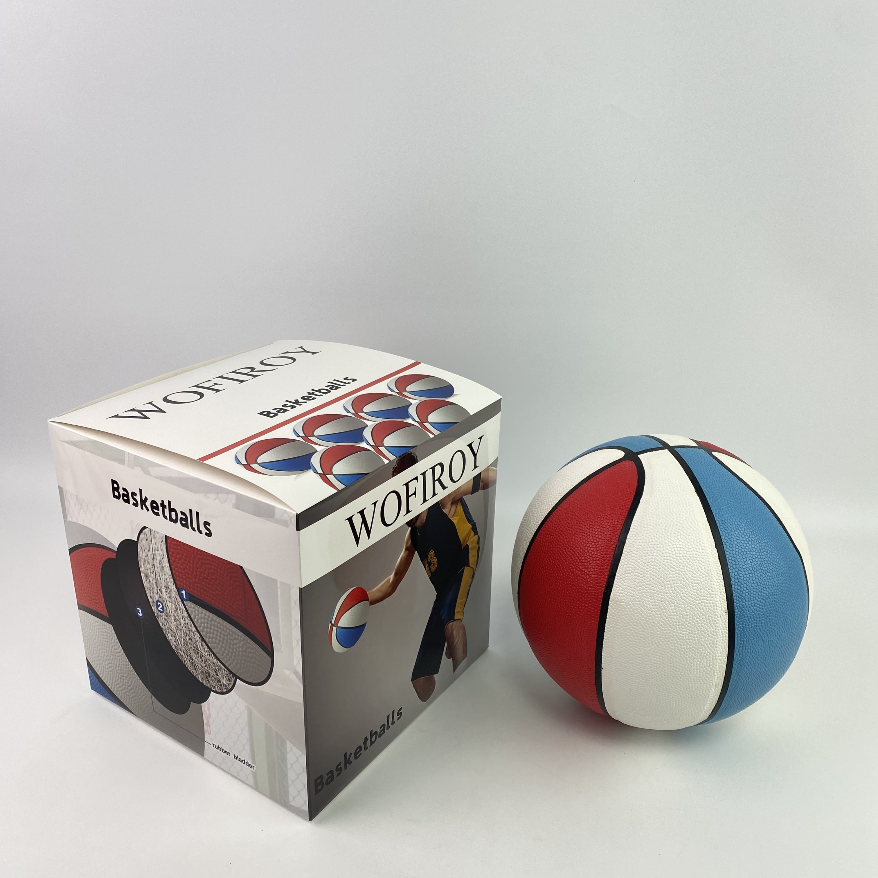 WOFIROY Basketballs,Basketballs Bulk Official Size 7 Rubber Basketballs 29.5 Rubber Inflatable Basketballs Basketballs Bulk Standard Basketball for Training Play(Blue, White)