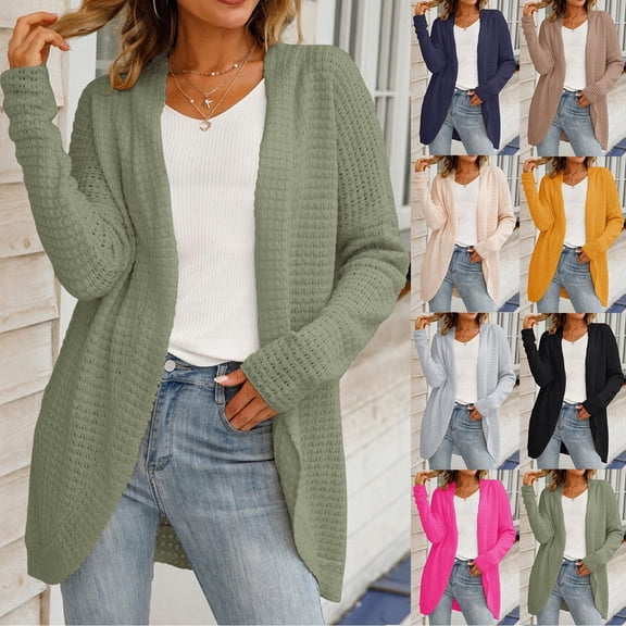 XPMWRP Fashion Hollow Knit Cardigan for Women Long Sleeve Lightweight Casual Sweater Loose Comfy Open Front Sweaters Coat Beige S