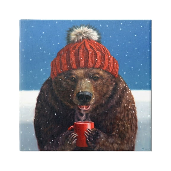 Stupell Industries Chilly Bear Hot Chocolate Snowfall Painting Gallery Wrapped Canvas Print Wall Art, Design by Lucia Heffernan