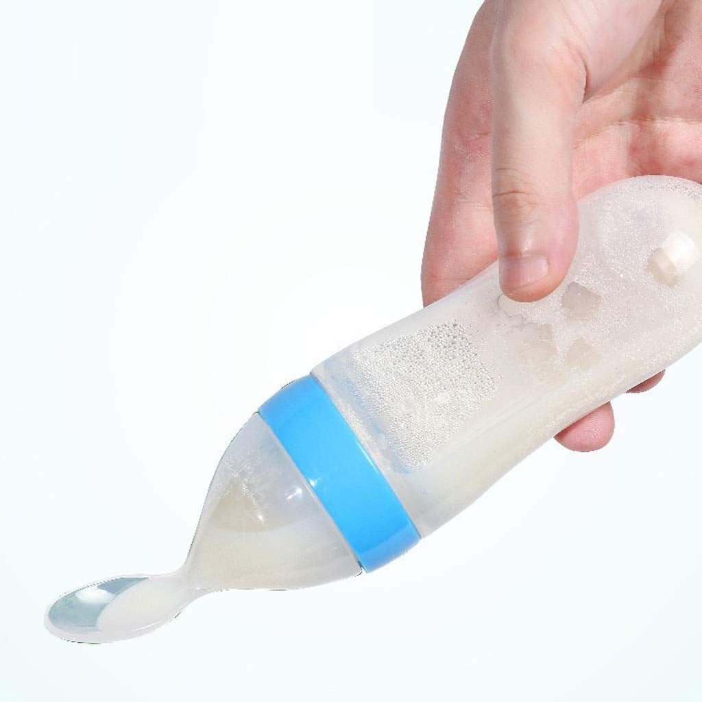 90mL Silicone Baby Toddler Feeding Bottle with Spoon Fresh Food Cereal Squeeze Feeder Hot