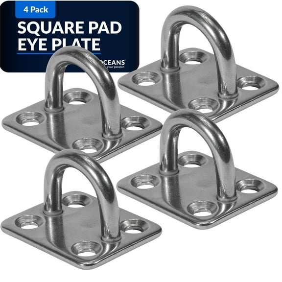 Five Oceans Heavy Duty 1/4" Stainless Steel Square Pad Eye, 4-Pack - FO2100-M4