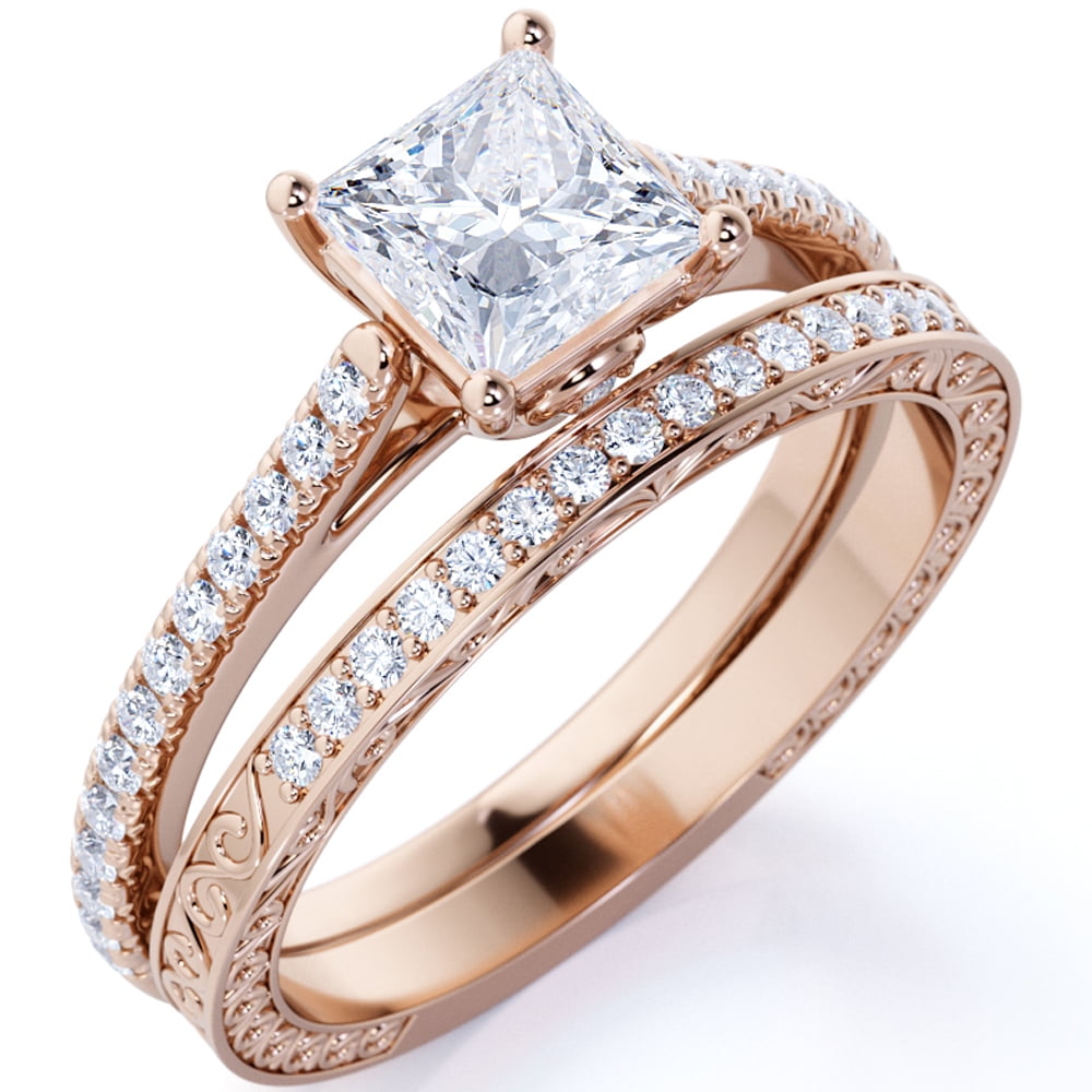 Simple Antique Engagement Ring Set 
