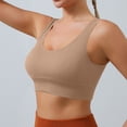 thumbnail image 7 of Womens Yoga Sports Bras Stretch Athletic Ribbed Tank Top Bralettes Scoop Neck Wireless Push Up Bra 34BC, Khaki, 7 of 7