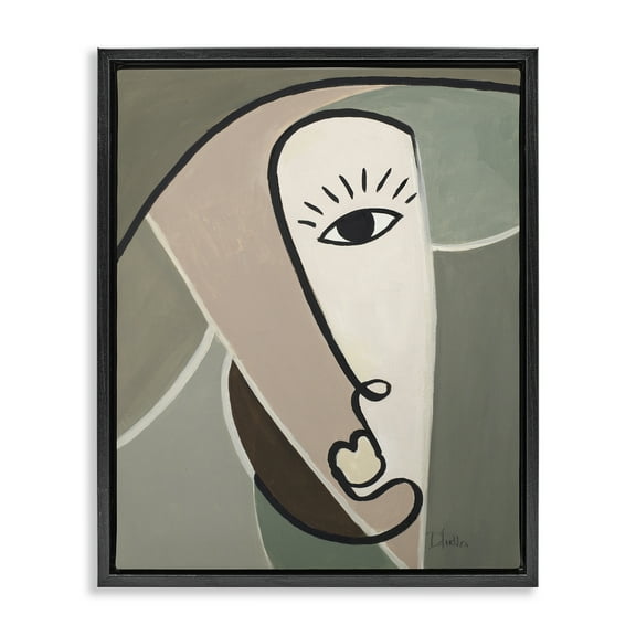 Stupell Industries Boho Cubism Face Abstract Painting Black Floater Framed Canvas Art Print Wall Art, 17 x 21