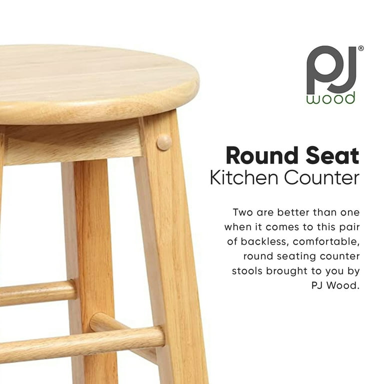 PJ Wood Classic Round Seat 24 Inch Kitchen Counter Stools Natural