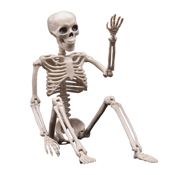XIBUFE Halloween Decorations Outdoor Skeletons - 16" Posable Plastic,Small Skeleton for Halloween Decor, Haunted House, Party, Yard, and Graveyard Props, halloween table decor