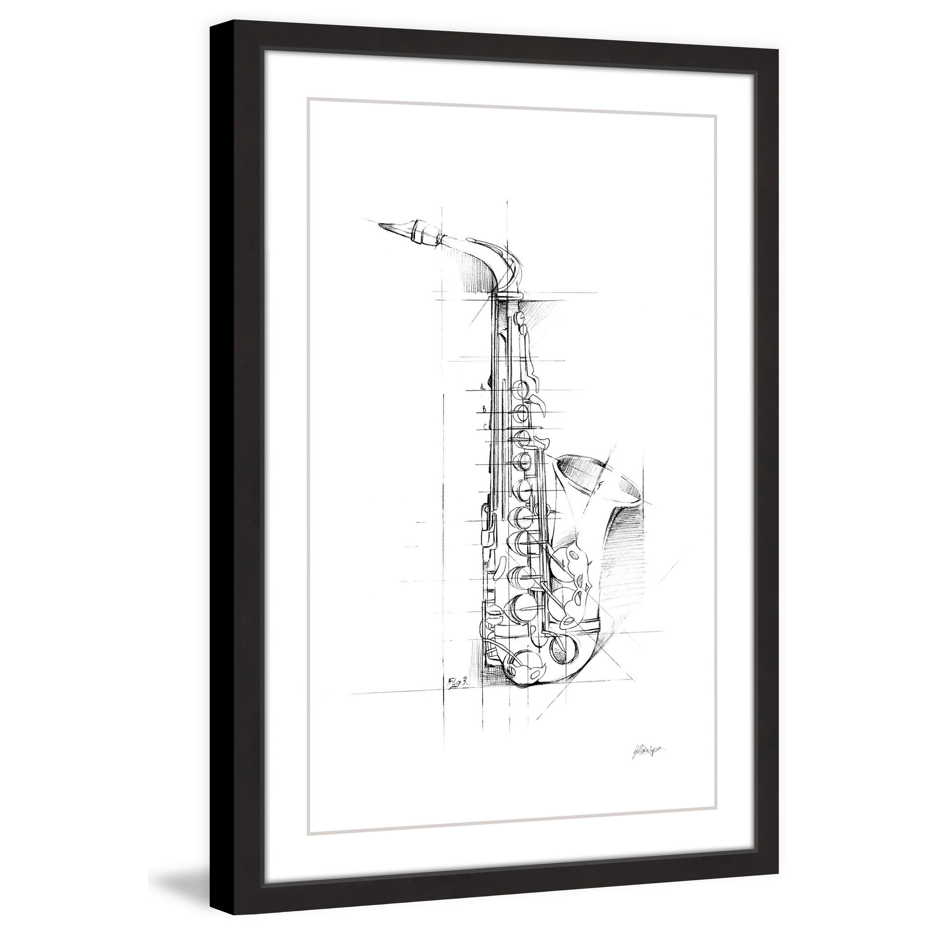 MARMONT HILL  - 'Saxaphone Sketch' Framed Painting Print - Multi-Color 24 x 36