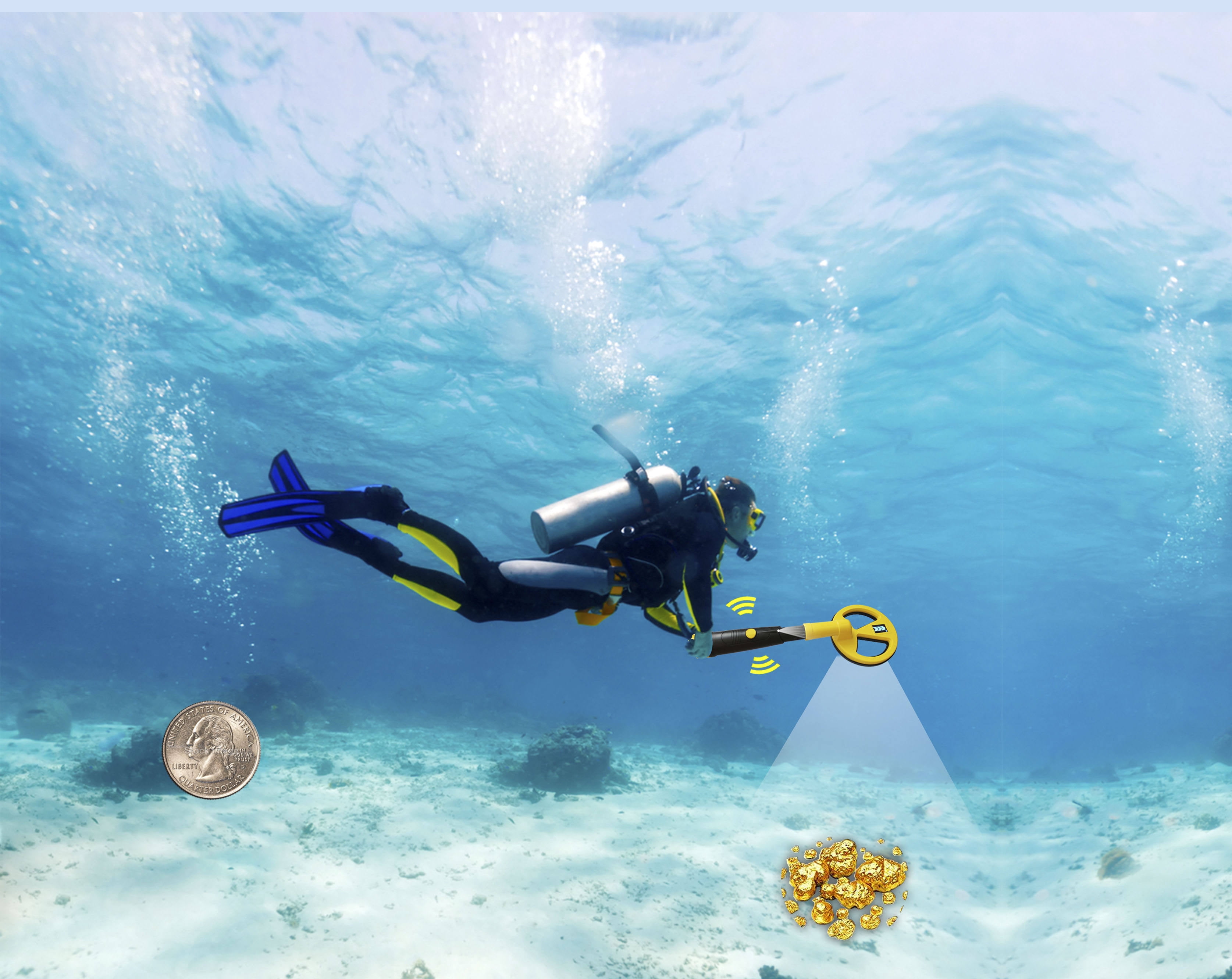 MD-790 IP68 Waterproof Underwater Metal Detector – Pulse Induction, 30ft Deep, LED & Vibration Alert, Handheld Treasure Finder for Diving, Beach, Lake, Ocean