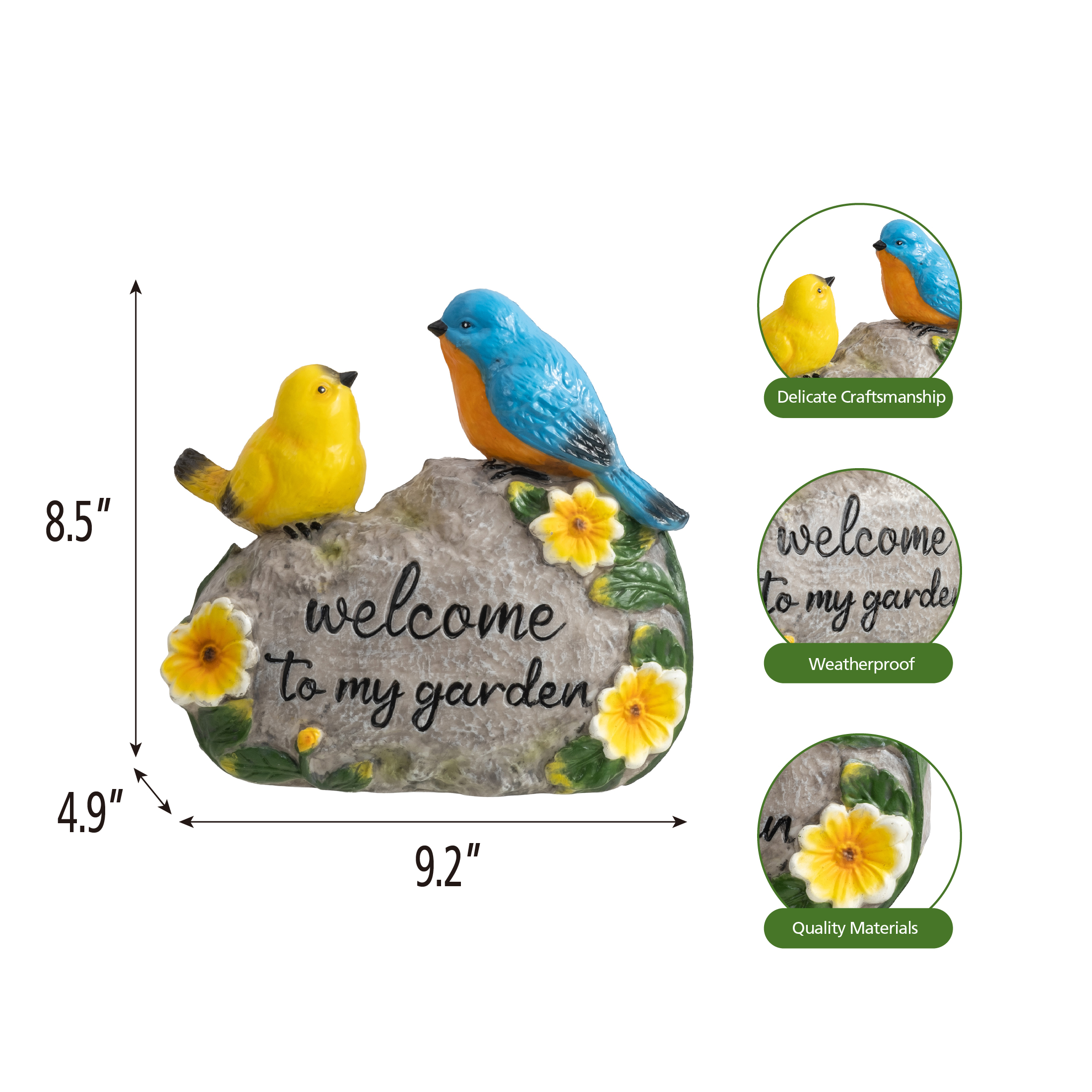 Mainstays Welcome Rock Outdoor Garden Statue with Colorful Birds, Weather-Resistant