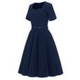 thumbnail image 3 of IROINNID Rollbacks Wedding Guest Dresses for Women Formal Evening Night Dress Retro V-neck Short Sleeves Bowknot Button Belt Large Elegant A-Line Dress,Navy, 3 of 8