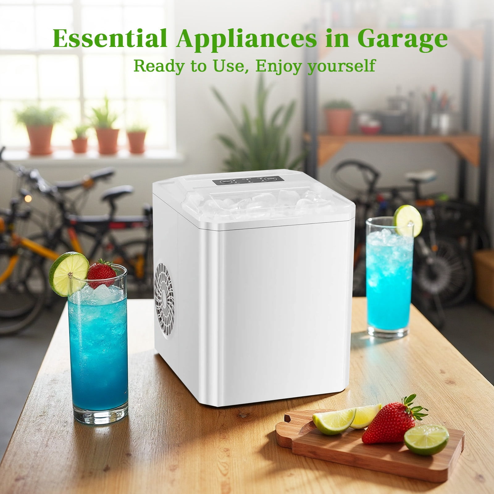 Haysky Countertop Ice Maker, 26lbs in 24Hrs, 9 Cubes Ready in 6 Mins, Self-Cleaning, Portable Compact Ice Maker Machine with Basket and Scoop for Home, Kitchen, Camping, RV, Party, White