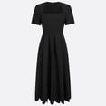 thumbnail image 7 of Women's Square Neck Short Sleeve Midi Dress, Scalloped Trim High Waist Flared A-Line Solid Retro Swing Dress Black XL(XL), 7 of 7