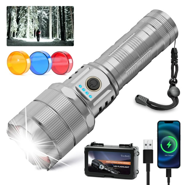 Linterna táctica LED TECBOTT USB-C IPX6 de 900000 lúmenes