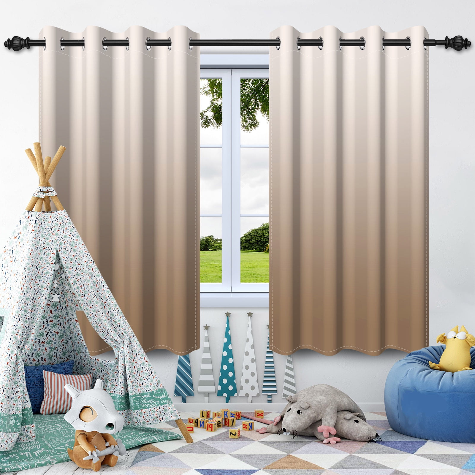 Nanqianyi Brown Ombre Blackout Curtains with Grommet, Room Darkening Window Drapes for Living Room/Bedroom,2 Panels, 42x96 inches