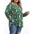 thumbnail image 4 of Plus Size Floral Pleated Tops For Women V Neck Christmas Button Tunic Blouse, 4 of 5