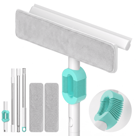 SEFREG Window Squeegee Kit, 3‑in‑1 Adaptive Bendable Swivel Window Cleaning Head, Reusable Dual Microfiber Pads, Honeycomb Elastic Joint for Glass, Tiles, Shower Doors & Mirrors