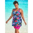 thumbnail image 3 of Swim 365 Women's Plus Size Longer-Length Ruched V-Neck Braided Racerback Tankini Top, 3 of 6