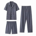 thumbnail image 3 of COSFO Button Down Mens Pjs Sets Ribbed Cotton Short Sleeve Collared Nightclothes Loose Fit Shorts with Pocket Soft 3 Piece Sleepwear for Men, 3 of 4