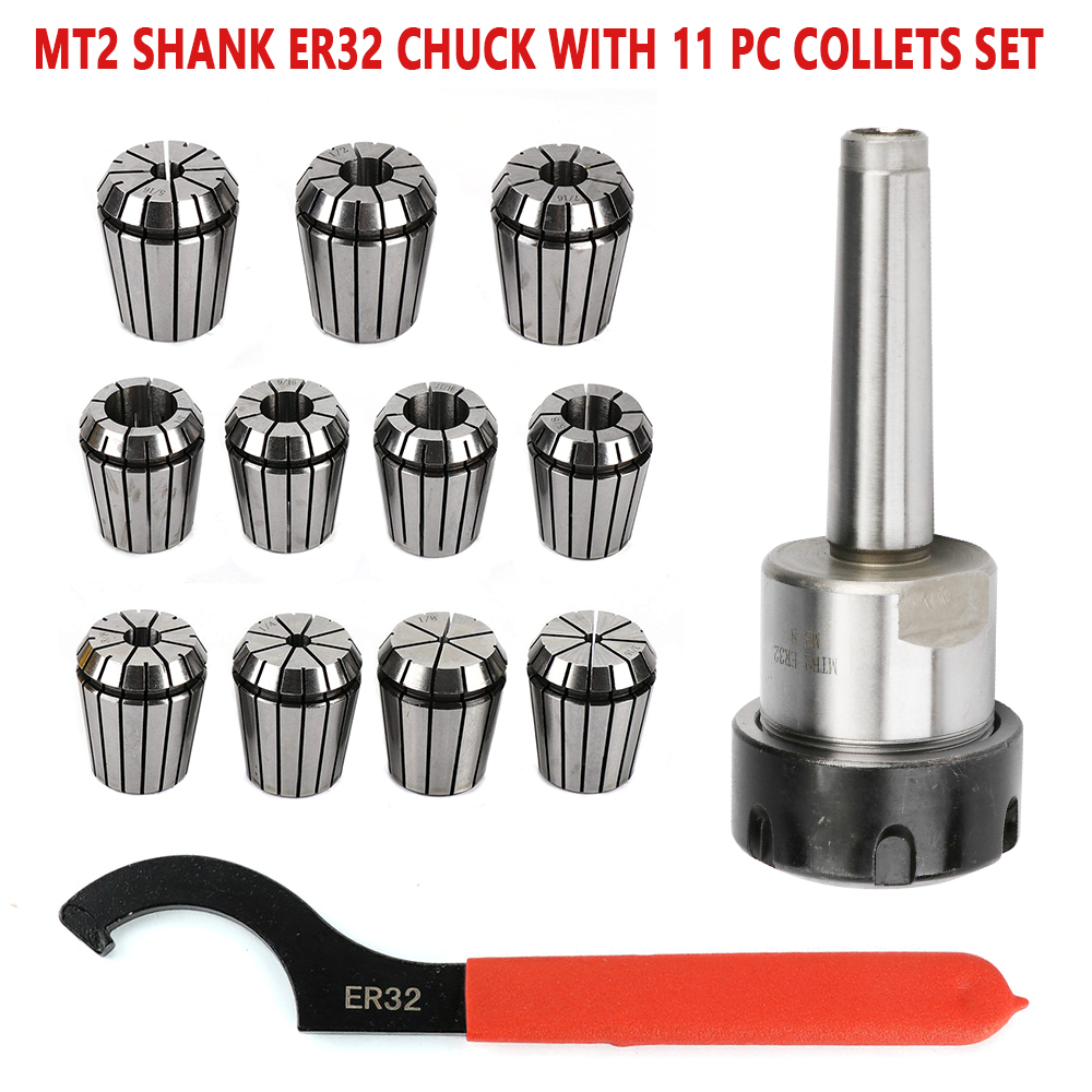 TOOL1SHOoo 11PCS Precision ER32 Collet Set MT2 Shank Chuck & Spanner ...