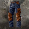 thumbnail image 2 of Men's Waffle Weave Color Block Workwear Pants With Multiple Pockets And Wide Legs, Casual Style Navy M, 2 of 3
