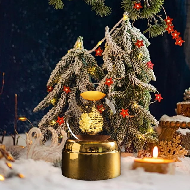 Lámpara de noche de bola de cristal con diseños navideños tallados en 3D | Adorno de escritorio giratorio con alimentación USB | Decoración festiva y luz ambiental para el hogar y para regalar