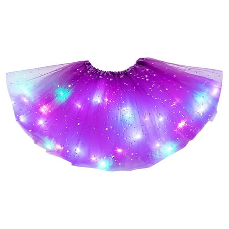 

HTGFGMGW Flower Girl Dress Girls Tutu Skirt LED Tulle Skirt Children s Ballet Skirt Sequins LED Lights Dress Tutu Dance Skirt Dance Dress with LED for Party Girls Dress Purple